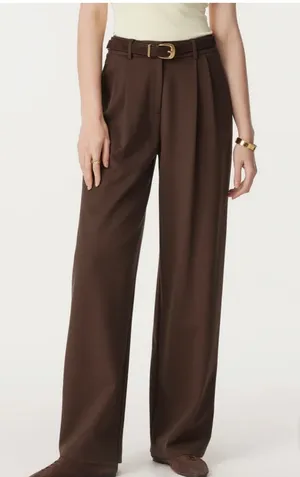 OGL Brown Wide Leg Pleated Pull On Trousers Pants Pockets Women Size XS thumbnail 1