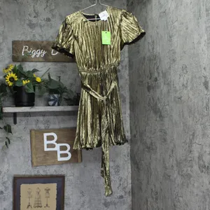 NWT Sam Edelman Womens Plisse Waist Mini Dress Tie 89H505-S4 Gold Yellow 4 thumbnail 5
