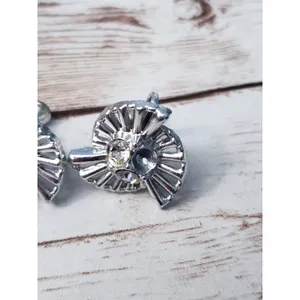 Vintage Screw On Earrings 0.75" Artsy Silver Tone with Clear Gems - Missing Gem thumbnail 6
