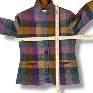 Cabi Happy Blazer‎ Women 4 Multicolor Buffalo Plaid Jewel Tone Wool Blend #927 thumbnail 12