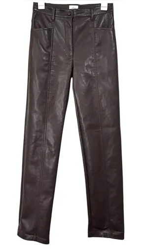 Wilfred Chocolate Brown Faux Leather Straight Leg Trouser Pants Size 4 Womens thumbnail 1
