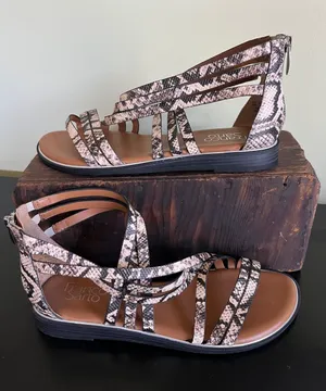Franco Sarto Gaetana flat gladiator sandals in a natural snake print leather thumbnail 1