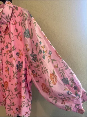 Entro Floral Print Blouse in Pink Size XL thumbnail 5