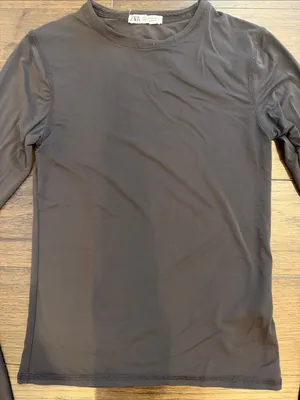 Zara Long Sleeve Crewneck Top in Brown Size Medium - C27-099 thumbnail 4