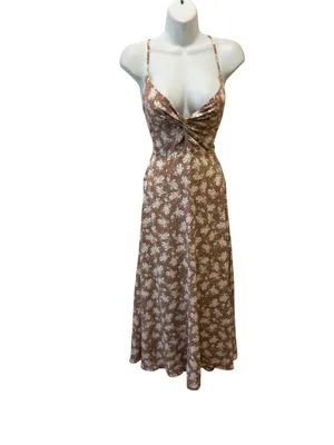 Lulus Picturesque Moments Brown Floral Print Strappy Maxi Dress Sz M Date Night thumbnail 4