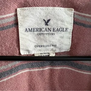 American Eagle Oversized Fit Striped Button Front Long Sleeve Medium thumbnail 3