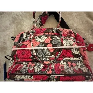 Vera Bradley Mocha Rouge Quilted Laptop Messenger Bag Pink Floral Crossbody thumbnail 14