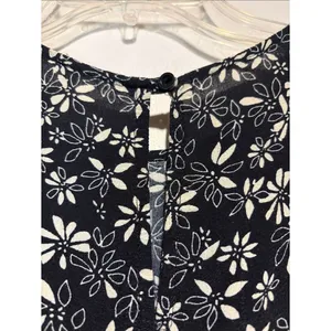 Free People Jessie Black Cream Ditzy Floral Smock Puff Sleeve Dress 90’s SZ 12 thumbnail 8