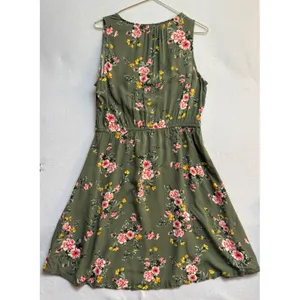 Old Navy Olive Green Floral Sleeveless V-Neck Elastic Waist A-Line Dress Large thumbnail 4