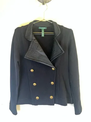 Lauren Ralph Lauren Black Military Knit Jacket Gold Crest Buttons Small‎ thumbnail 15