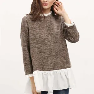 Small brown high neck boho ruffle sweater thumbnail 5