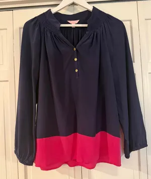 Lilly Pulitzer 100% silk colorblock Elsa blouse size small thumbnail 2