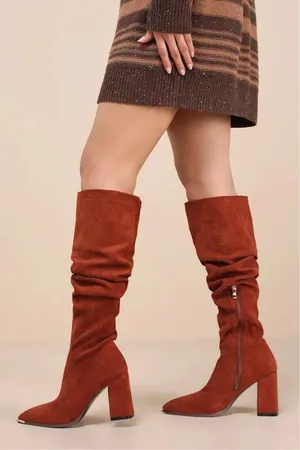 LULUS | Bellwood Cognac Suede Pointed-toe Over-the-knee Boots Brown - Size 8 thumbnail 1