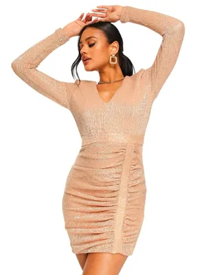 NWT Lavish Alice Pleated Micro Mini Sequin Mini Dress in Rose Gold Size 12 thumbnail 1
