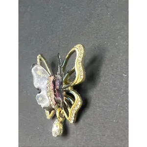 Blue Pink Glitter Resin Wings Gold Tone Rhinestone Butterfly Brooch thumbnail 4