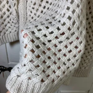 Joan Vass Studio Cream Wool Alpaca Basketweave Knit Open Cardigan‎ Large READ thumbnail 6