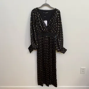 Little‎ Mistress Black & Gold Foil Leaf Pleated Maxi Dress UK 8 US 4 NWT thumbnail 7