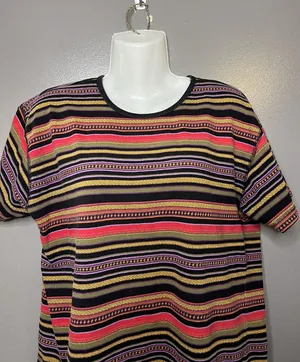 Vintage Pacer Shirt Womens Medium Multicolor Striped Crewneck Retro Tee 90s thumbnail 1