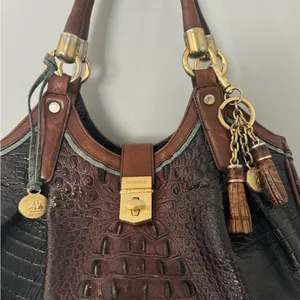 Brahmin Elisa Hobo‎ Sachel Bag Croc Embossed Leather Charm & Tassel thumbnail 2