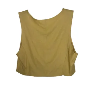 Joie Linen Blend Yellow Cropped Button Front Tank Vest M Boxy Minimal thumbnail 2