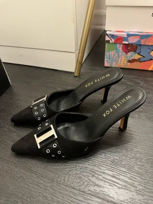 White fox closed toe black heels thumbnail 2