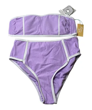 Kona Sol Lavender Purple Retro Ringer Terry Bikini Set Size Medium New NWT thumbnail 1