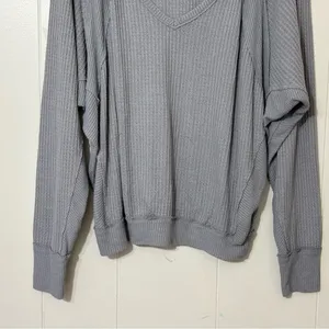Free People We The Free Santa Clara Thermal Top Gray Oversized M thumbnail 3
