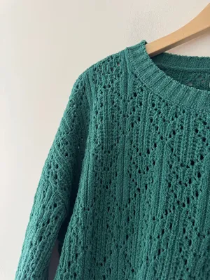 NEW!! American Eagle Green Open Knit Pointelle‎ Sweater thumbnail 3