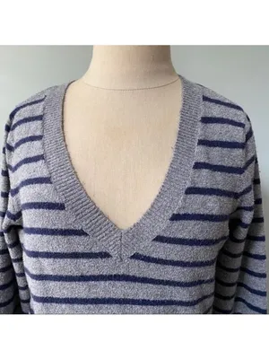Gap Gray and Navy Stripe V Neck Sweater thumbnail 2