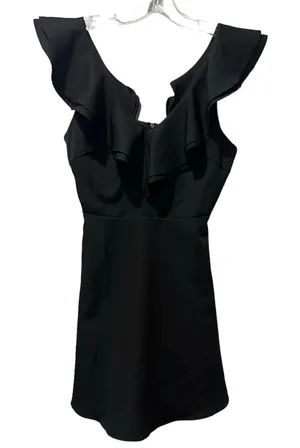 Lulus Dress Womens Small Black Ruffled Sleeves Mini Length Fit & Flare‎ Zip LBD thumbnail 1