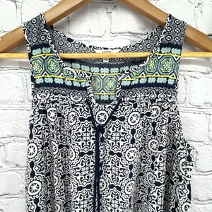 Crown & Ivy Dress Small Navy Sleeveless Shift Sundress Lightweight Boho Hippy thumbnail 3
