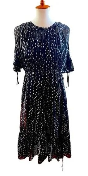 Needle‎ & Thread Black Lurex Chiffon Midi Dress Metallic Dots Slip Included 6 thumbnail 1