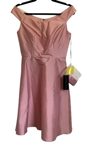 NWT‎ Alfred Sung Off the Shoulder Cocktail Dress in Twirl Pink thumbnail 1