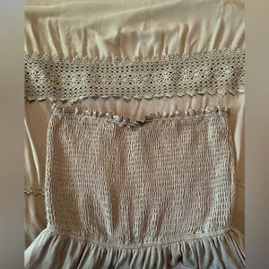 Zesica Green Rayon Strapless Smocked Maxi Dress Crochet Lace Tiered Boho Summer thumbnail 9