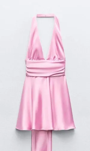 ZARA dress mini halter pink satin Bow 🍬 🎀 wedding party coctail bridal shower thumbnail 12