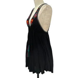 Free People Lovers Cove Embroidered Tassel Mini Dress‎ in Black Size XS thumbnail 6