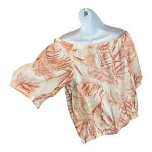 Ann Taylor Pink Floral Cropped Blouse Size S Off The Shoulder Sunny Cotton thumbnail 6