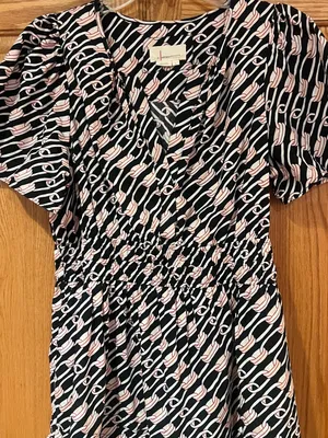Anthropologie Somerset Cotton Smocked Waist Mini Dress Navy Link Pattern Large thumbnail 7