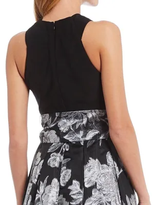 Eliza J Criss Cross Halter Neck Brocade Ling Dress Gown Black Silver Size 4 thumbnail 12