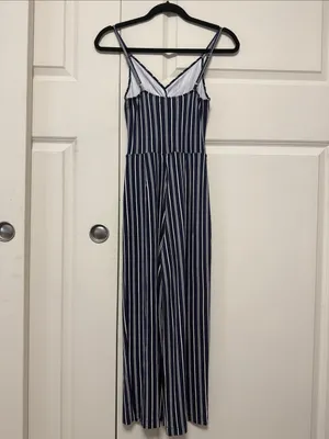 Hollister Navy & White Vertical-Striped Knot Waist Jumpsuit thumbnail 8