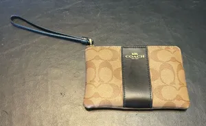 Coach Corner Zip Wristlet In Signature Canvas With Stripe thumbnail 1