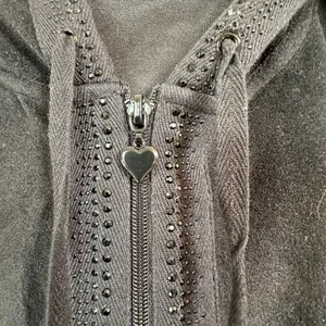 Glitterscape Black Velour Rhinestone Zip Up Hoodie Heart Zipper Pull Large thumbnail 4