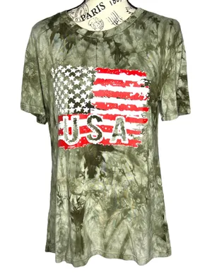 (L) Camouflage Tie-Dye Flag USA Short Sleeve Round Neck Soft Tee thumbnail 1