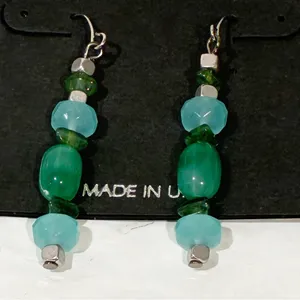 Vintage Hand Crafted Sterling Silver Finish Green Blue Tone Beaded‎ Earring NEW thumbnail 2
