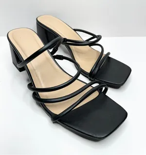 A new day‎ Sandals Strappy Black Block Heel Size 9.5 Square Toe thumbnail 1