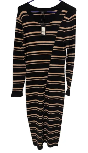 Arna York Collection Marly STR Sweater Dress Black Biscuit‎ Striped Midi Size 16 thumbnail 1