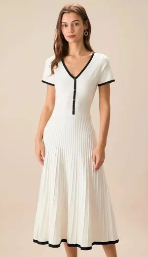 Rihoas Women's White Contrasting Sweater Midi Dress thumbnail 5