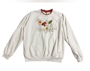 🍂 Cozy Fall Multicolor Leaf Embroidered Sweatshirt with Bead Embellishments 🍁 L thumbnail 6
