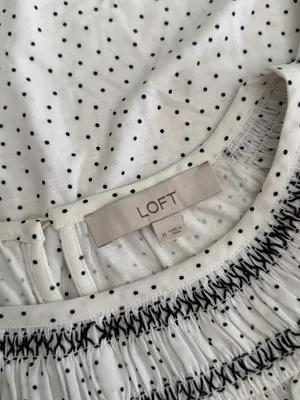 LOFT White Blouse w/Black Polka Dots (Size Medium) thumbnail 2