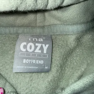 Tna Zip Hoodie Women Medium Green Excellent Cozy Fleece Boyfriend Sweatshirt thumbnail 2